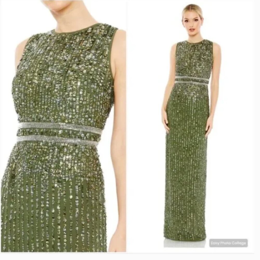 MAC DUGGAL 93602 SEQUINED HIGH NECK SLEEVELESS COLUMN GOWN sz 2